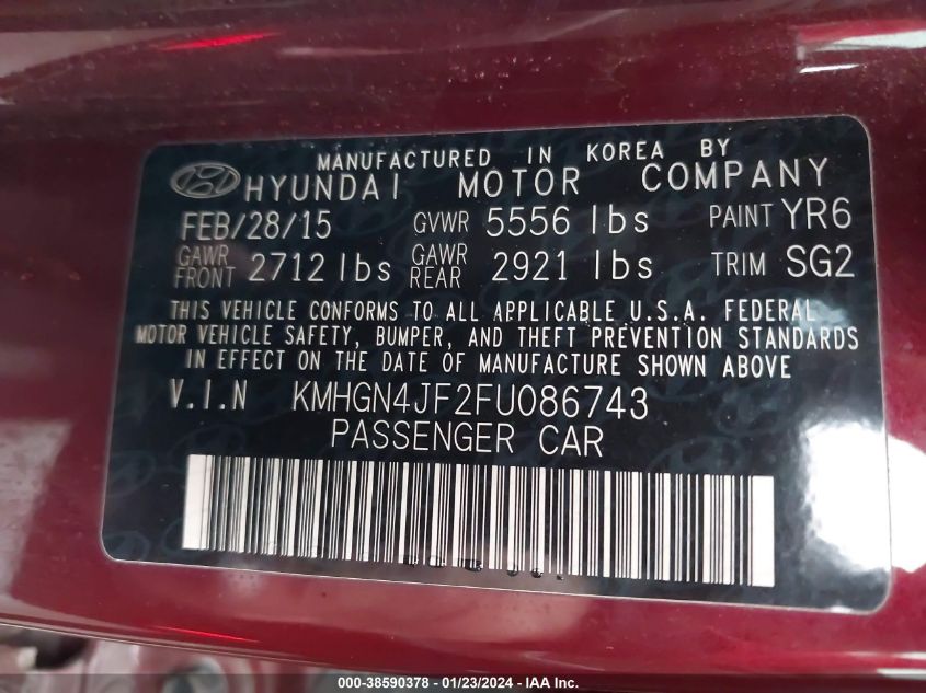 2015 HYUNDAI GENESIS 5.0 - KMHGN4JF2FU086743