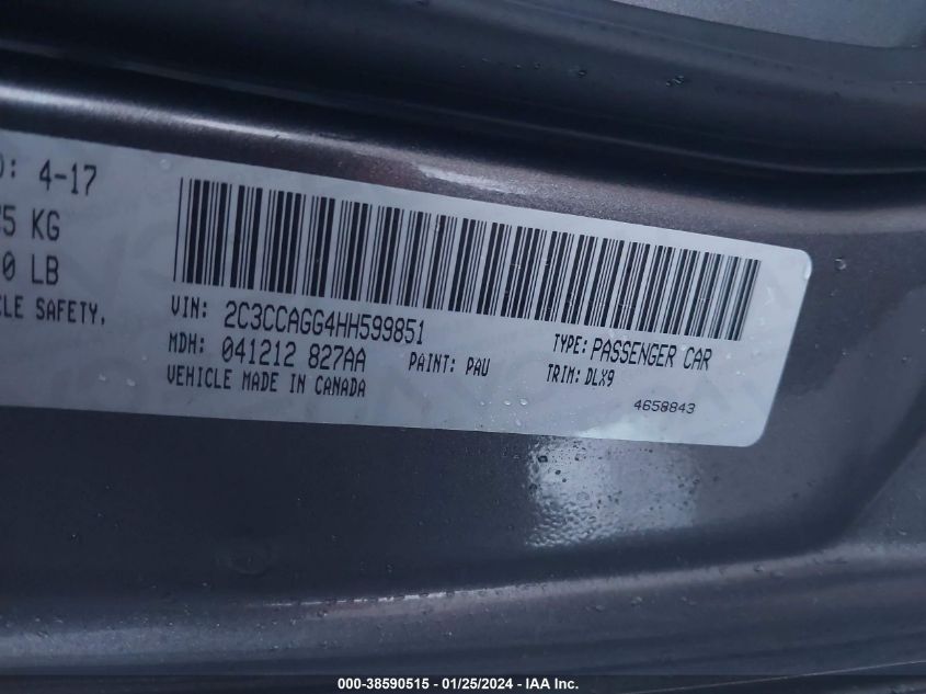 VIN 2C3CCAGG4HH599851 2017 CHRYSLER 300 300S
