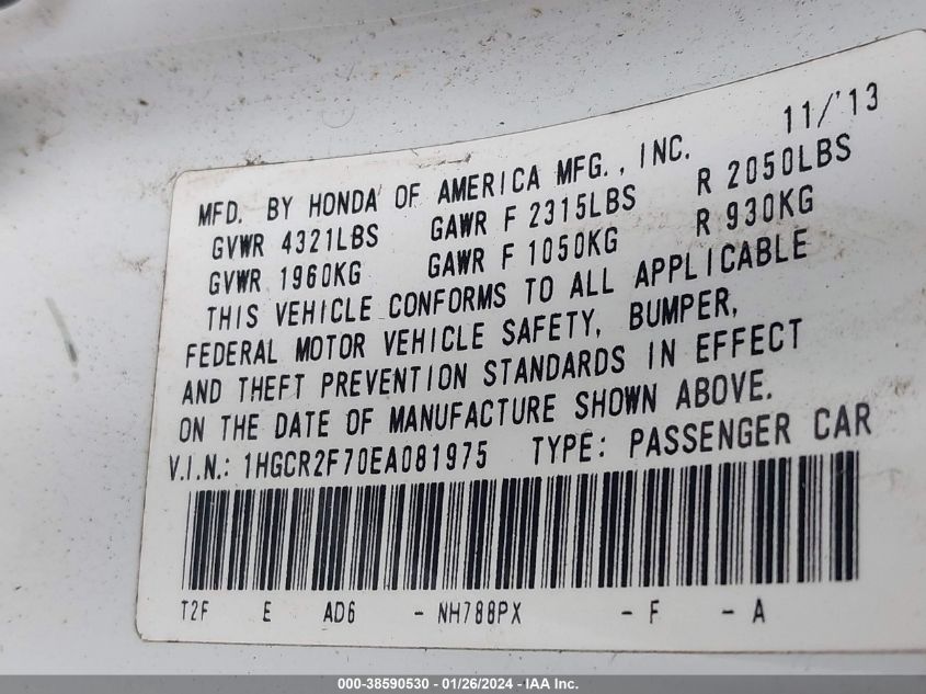 2014 HONDA ACCORD EX - 1HGCR2F70EA081975