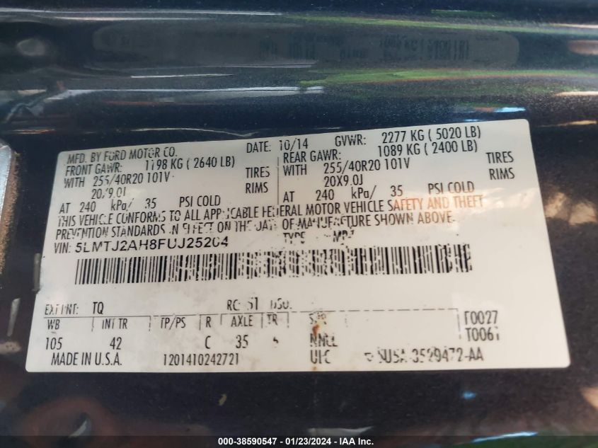 2015 LINCOLN MKC - 5LMTJ2AH8FUJ25204