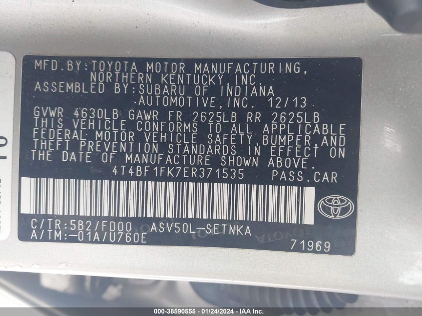 2014 TOYOTA CAMRY LE - 4T4BF1FK7ER371535