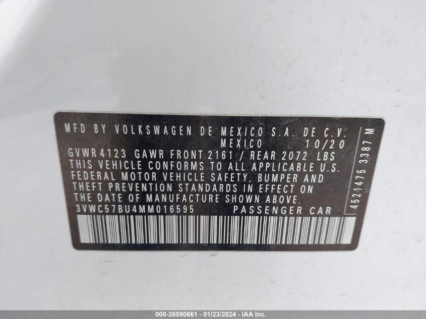 2021 VOLKSWAGEN JETTA S/SE/R-LINE - 3VWC57BU4MM016595