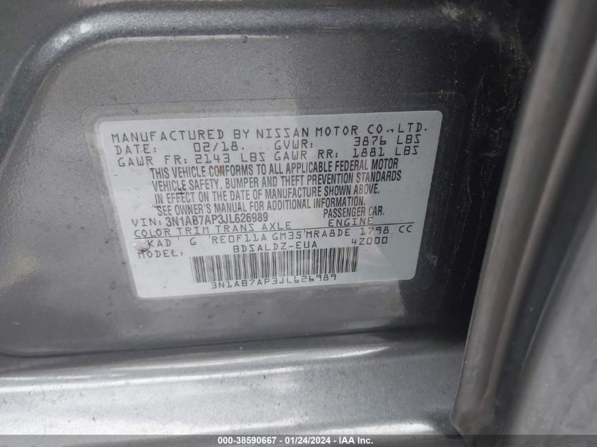 2018 NISSAN SENTRA SV - 3N1AB7AP3JL626989