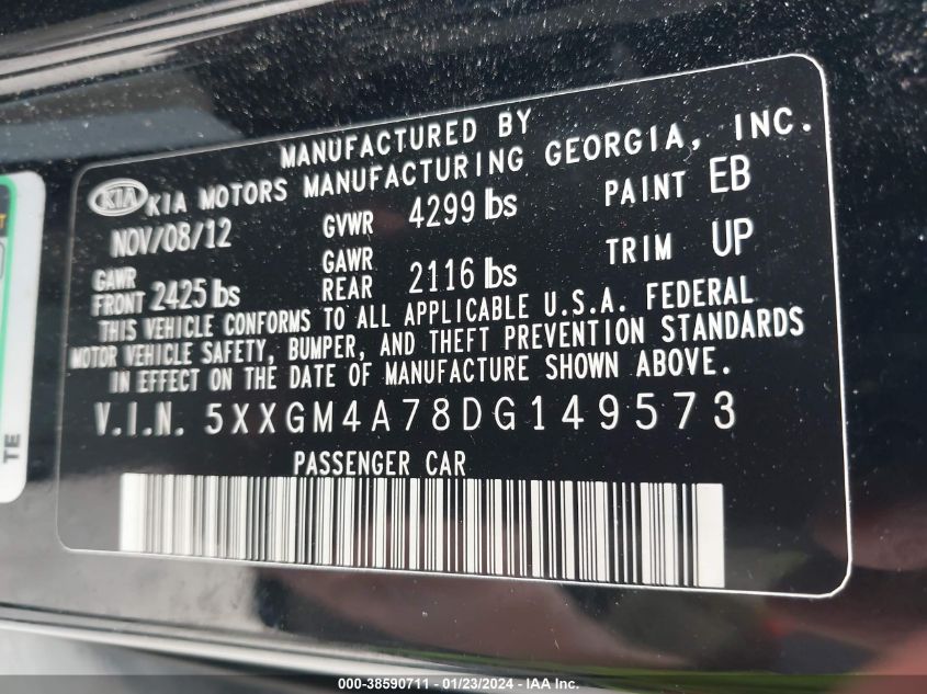 2013 KIA OPTIMA LX - 5XXGM4A78DG149573