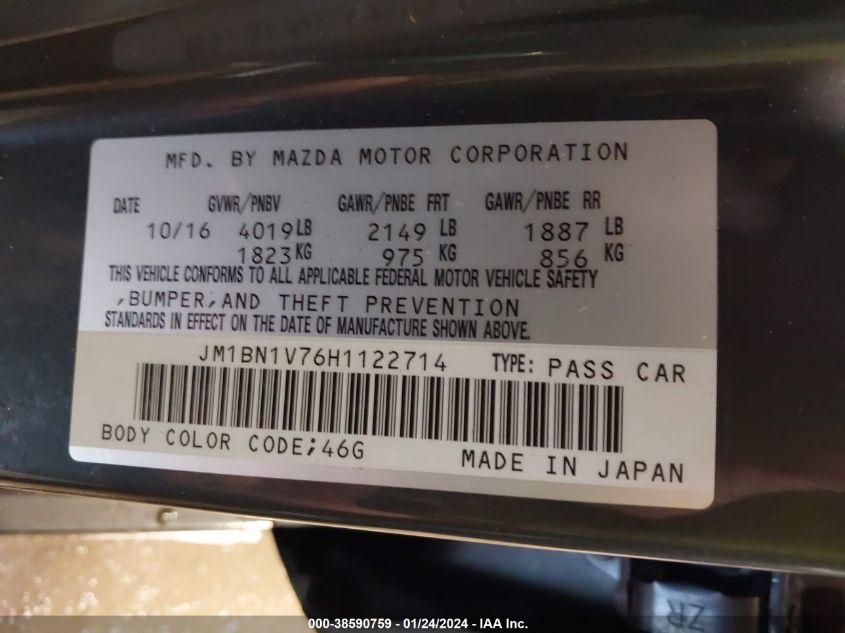 2017 MAZDA MAZDA3 TOURING - JM1BN1V76H1122714