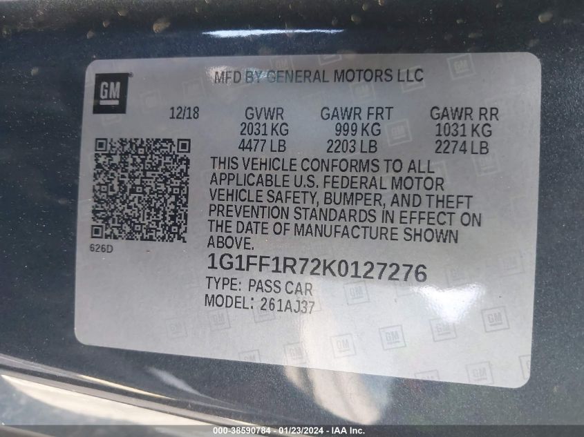 2019 CHEVROLET CAMARO 1SS - 1G1FF1R72K0127276