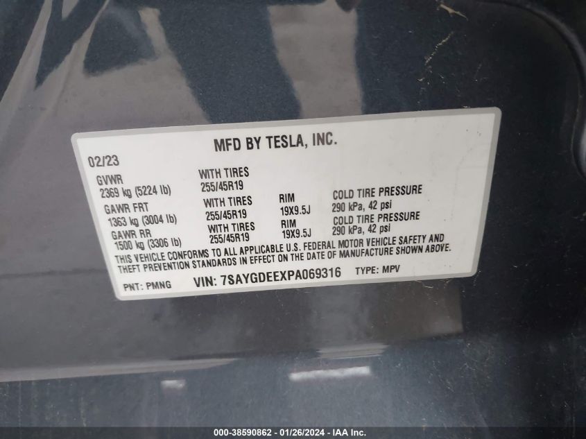 2023 TESLA MODEL Y - 7SAYGDEEXPA069316