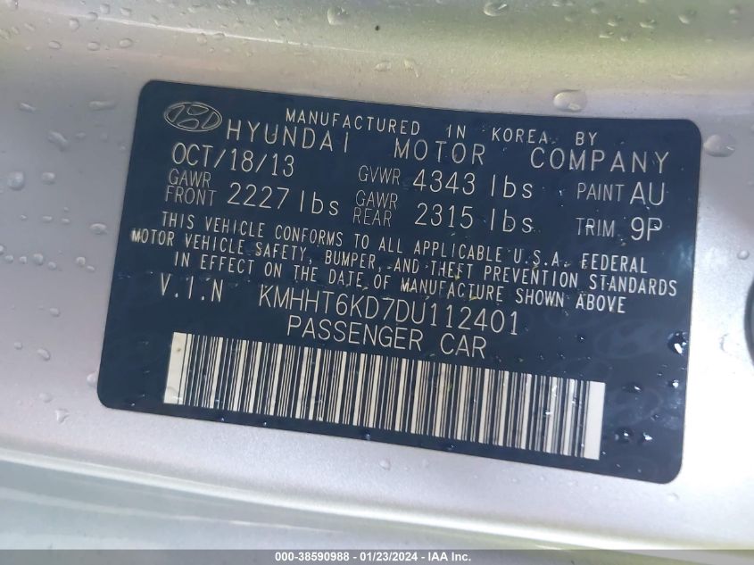 2013 HYUNDAI GENESIS 2.0T - KMHHT6KD7DU112401