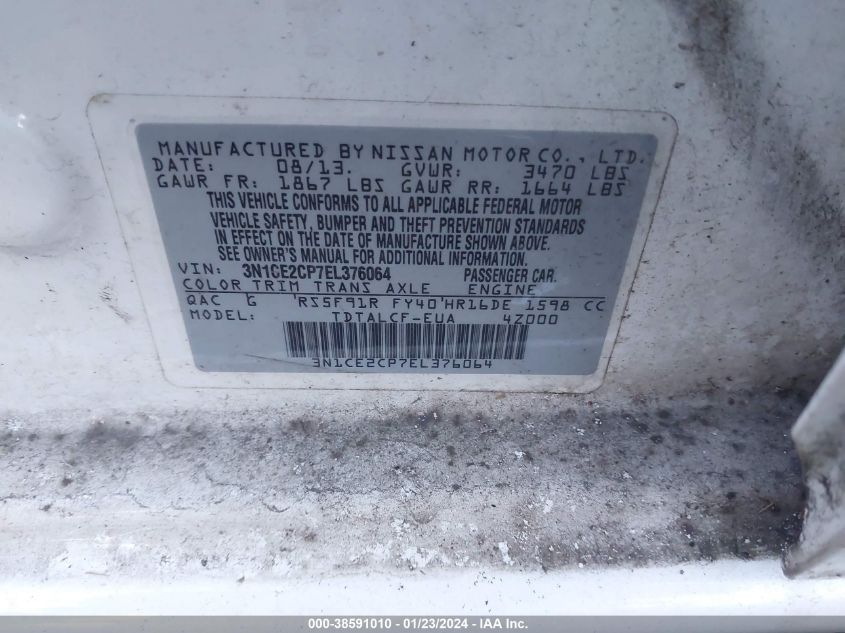 2014 NISSAN VERSA NOTE S/S PLUS/SV/SL - 3N1CE2CP7EL376064