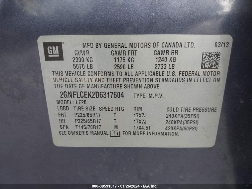 2013 CHEVROLET EQUINOX LS - 2GNFLCEK2D6317604