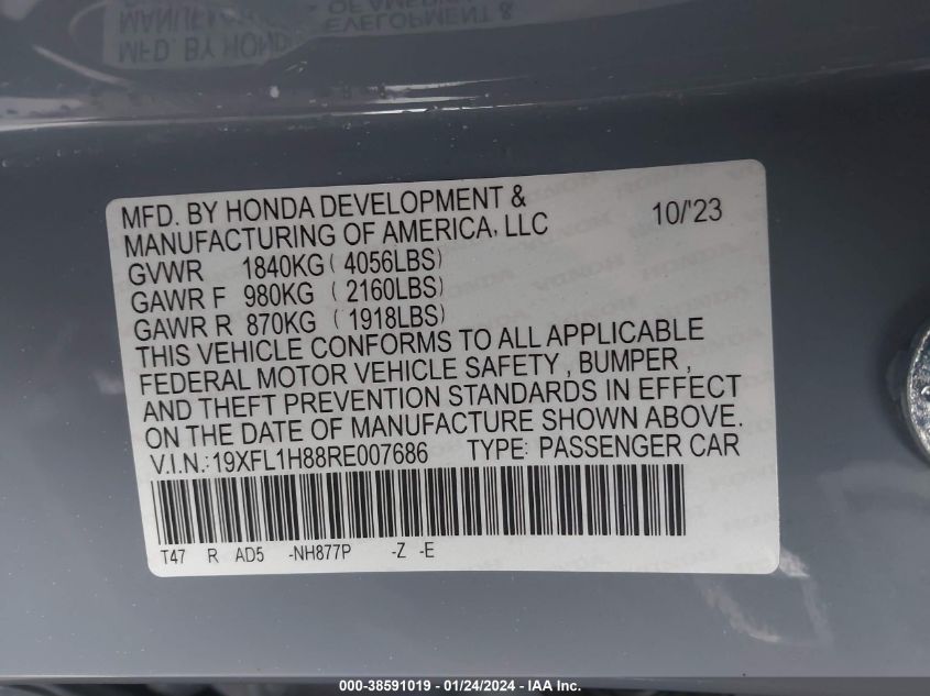 2024 HONDA CIVIC SPORT TOURING - 19XFL1H88RE007686
