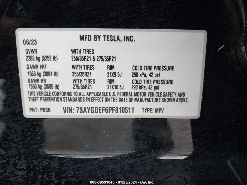 2023 TESLA MODEL Y - 7SAYGDEF6PF810511