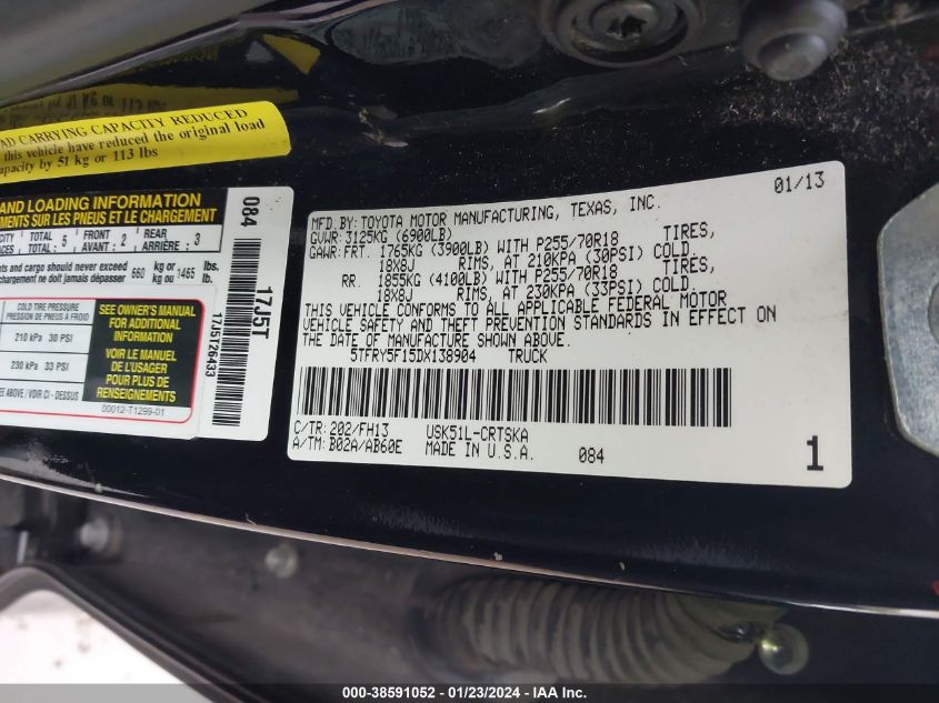 2013 TOYOTA TUNDRA GRADE 5.7L V8 - 5TFRY5F15DX138904