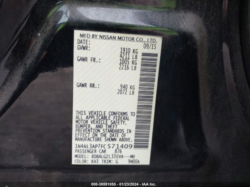 2015 NISSAN ALTIMA 2.5 S - 1N4AL3AP7FC571409