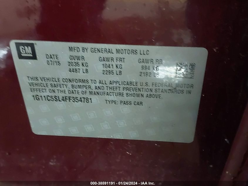 2015 CHEVROLET MALIBU 1LT - 1G11C5SL4FF354781