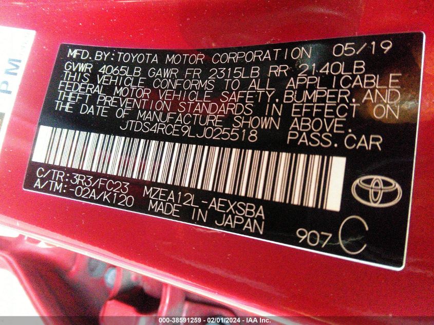 2020 TOYOTA COROLLA SE/NIGHT SHADE - JTDS4RCE9LJ025518