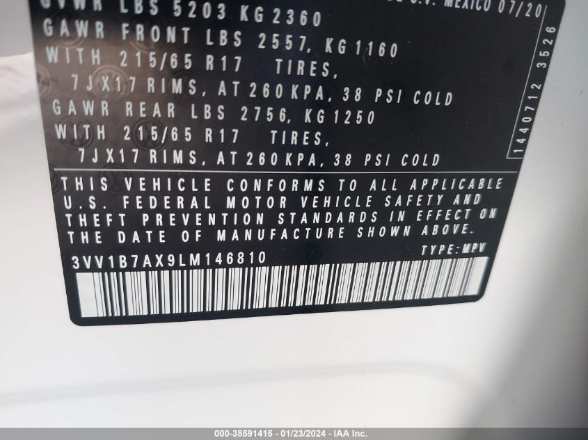 2020 VOLKSWAGEN TIGUAN S - 3VV1B7AX9LM146810