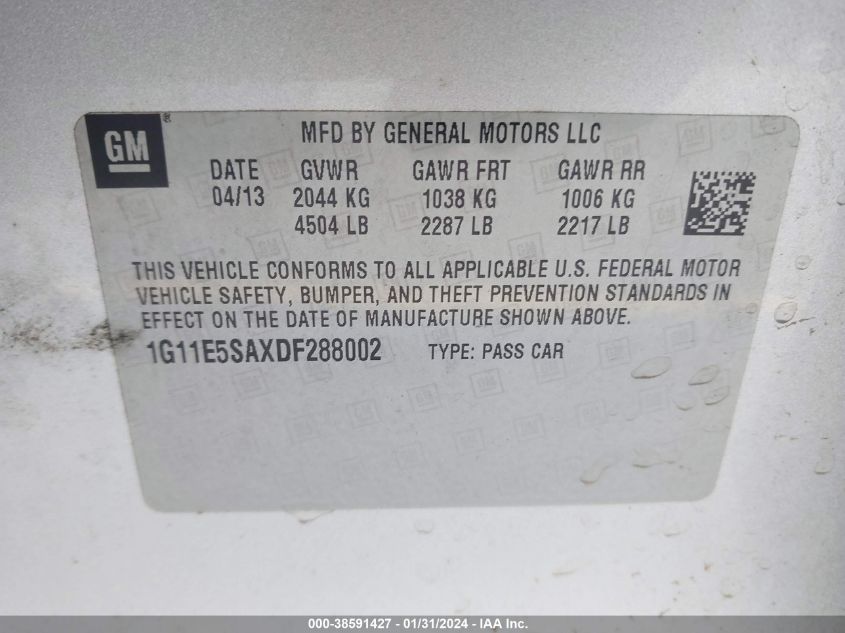 2013 CHEVROLET MALIBU 2LT - 1G11E5SAXDF288002