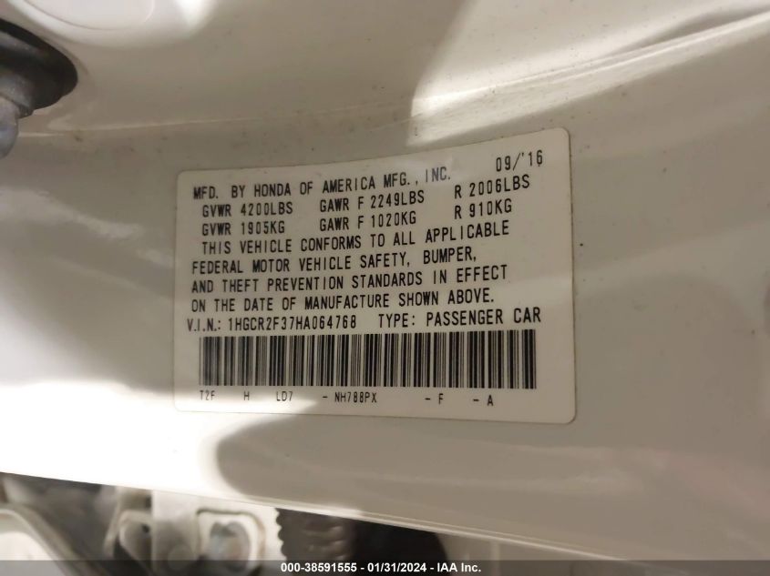 2017 HONDA ACCORD LX - 1HGCR2F37HA064768