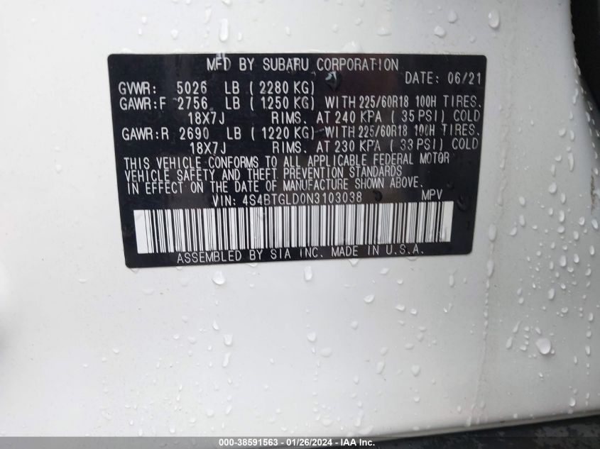 2022 SUBARU OUTBACK ONYX EDITION XT - 4S4BTGLD0N3103038
