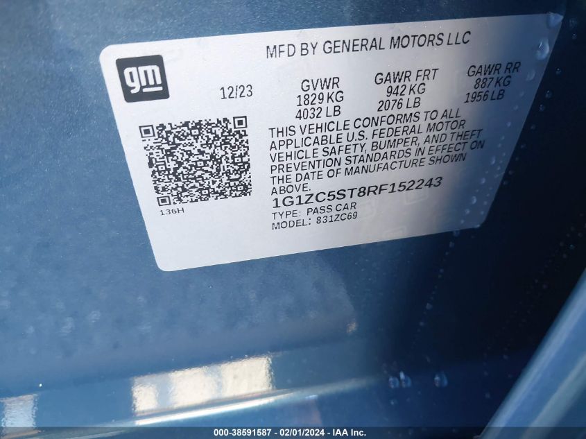 2024 CHEVROLET MALIBU FWD 1FL - 1G1ZC5ST8RF152243