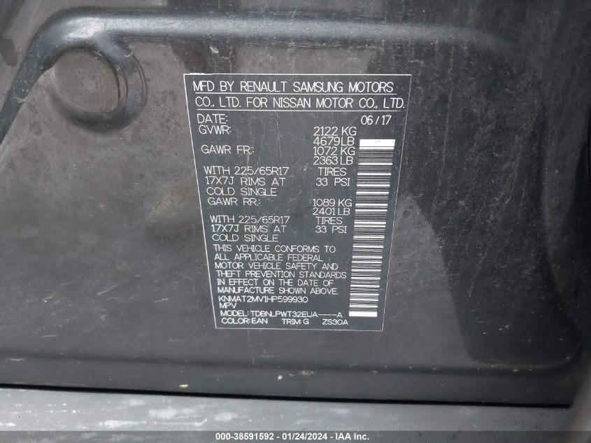 2017 NISSAN ROGUE S - KNMAT2MV1HP599930