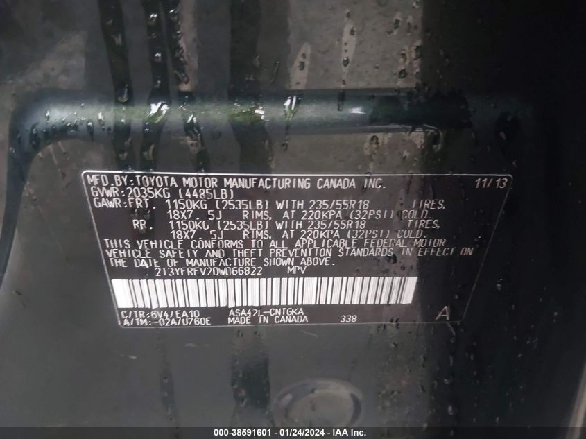 2013 TOYOTA RAV4 LIMITED - 2T3YFREV2DW066822