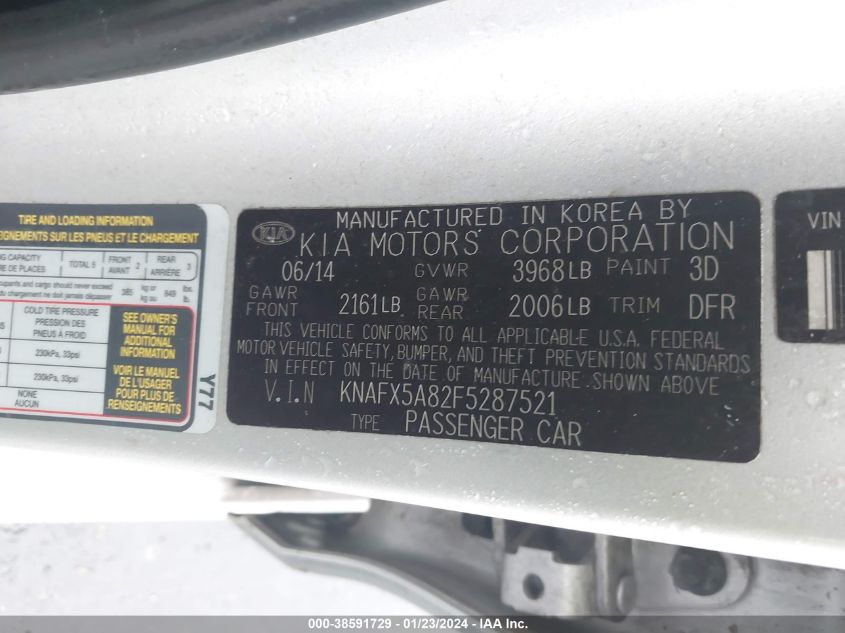2015 KIA FORTE EX - KNAFX5A82F5287521