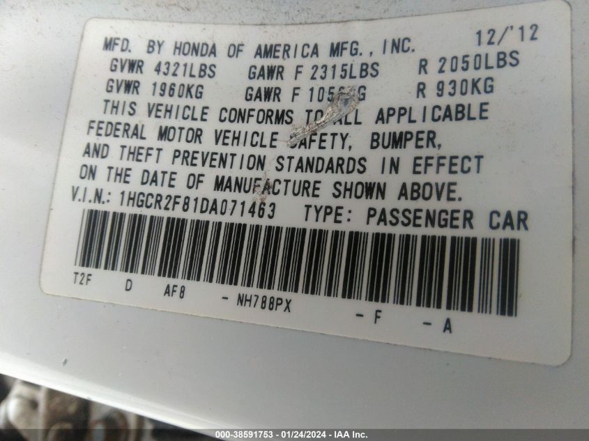 2013 HONDA ACCORD EX-L - 1HGCR2F81DA071463