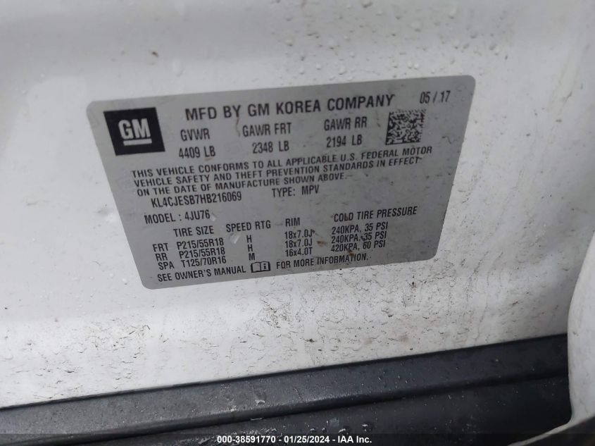 2017 BUICK ENCORE PREFERRED - KL4CJESB7HB216069