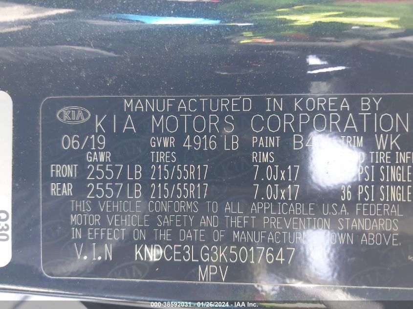 2019 KIA NIRO EV EX PREMIUM - KNDCE3LG3K5017647