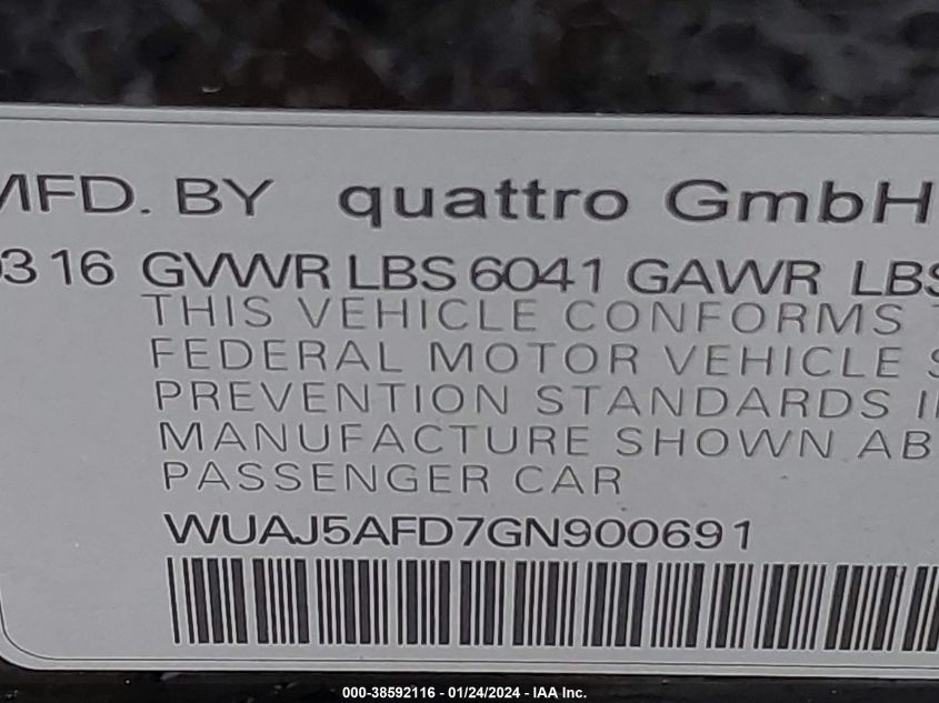 2016 AUDI S8 4.0T PLUS - WUAJ5AFD7GN900691