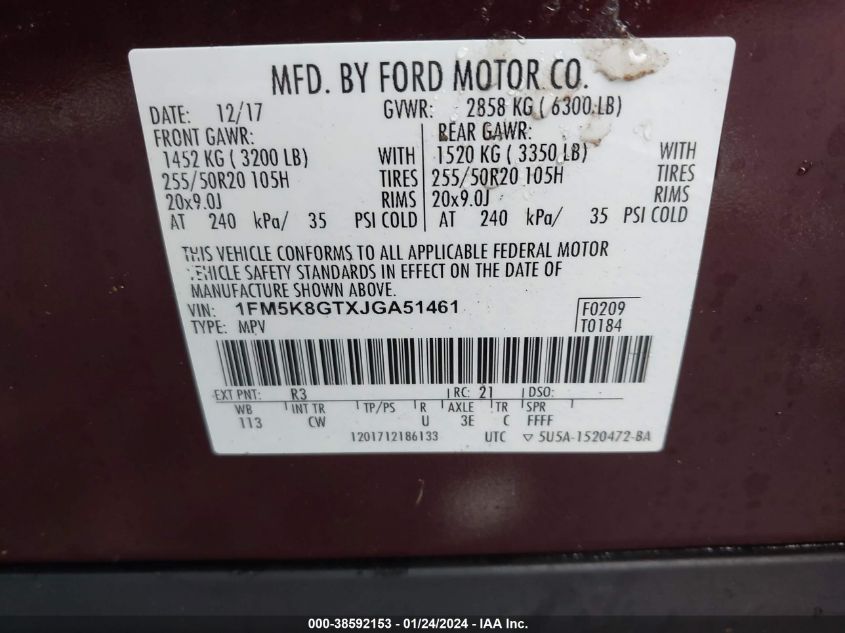 2018 FORD EXPLORER SPORT - 1FM5K8GTXJGA51461