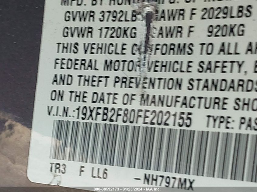 2015 HONDA CIVIC EX - 19XFB2F80FE202155