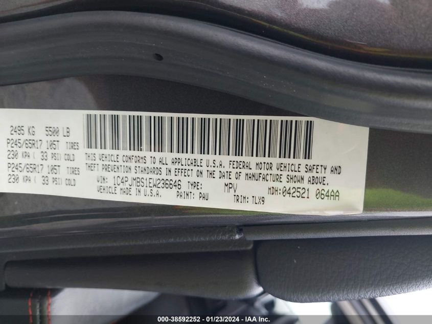 2014 JEEP CHEROKEE TRAILHAWK - 1C4PJMBS1EW236646