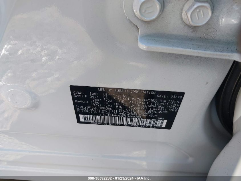 2020 SUBARU ASCENT LIMITED - 4S4WMALD2L3468703
