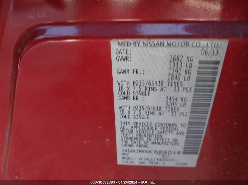 2013 NISSAN PATHFINDER SV - 5N1AR2MNXDC688018