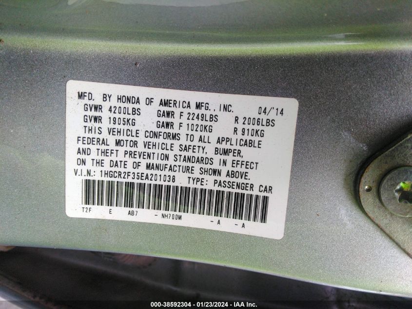 2014 HONDA ACCORD LX - 1HGCR2F35EA201038