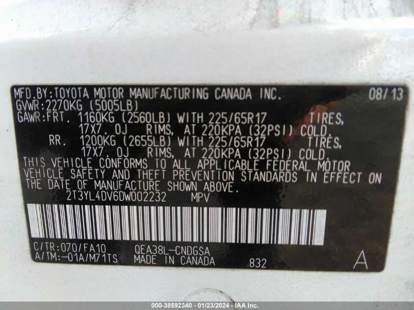 2013 TOYOTA RAV4 EV - 2T3YL4DV6DW002232
