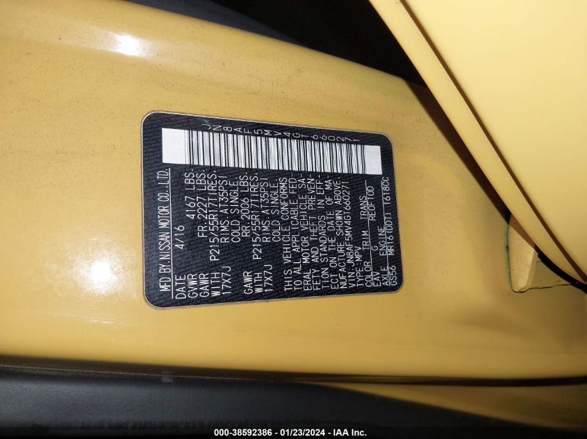 2016 NISSAN JUKE S/SV/SL/NISMO - JN8AF5MV4GT660271