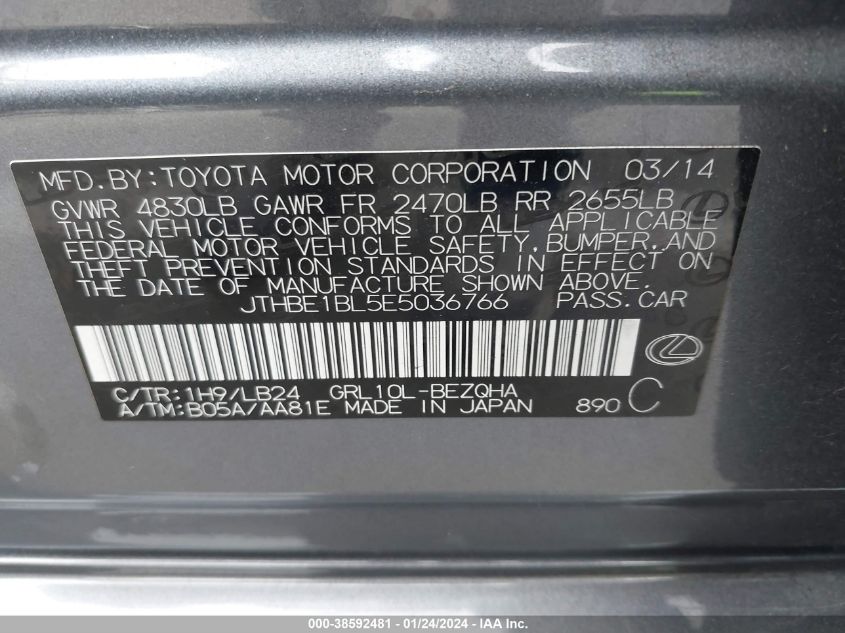 2014 LEXUS GS 350 - JTHBE1BL5E5036766