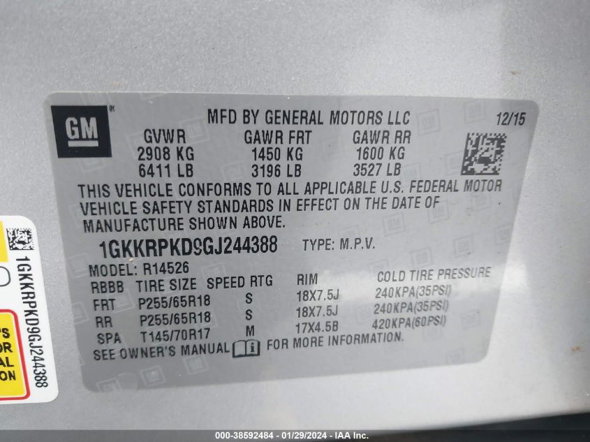2016 GMC ACADIA SLE-2 - 1GKKRPKD9GJ244388