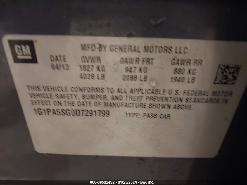 2013 CHEVROLET CRUZE LS - 1G1PA5SG0D7291799