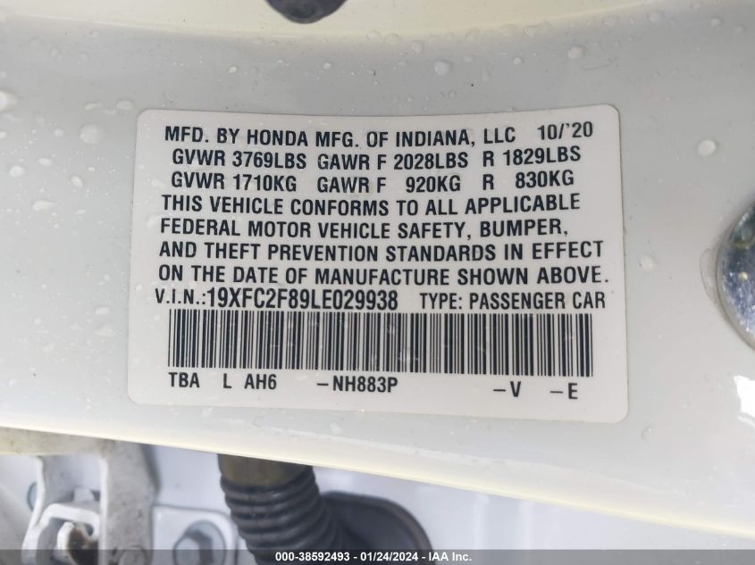 2020 HONDA CIVIC SPORT - 19XFC2F89LE029938