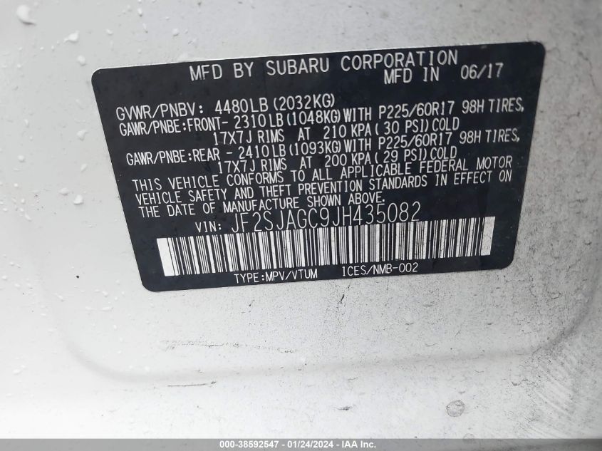 2018 SUBARU FORESTER 2.5I PREMIUM - JF2SJAGC9JH435082