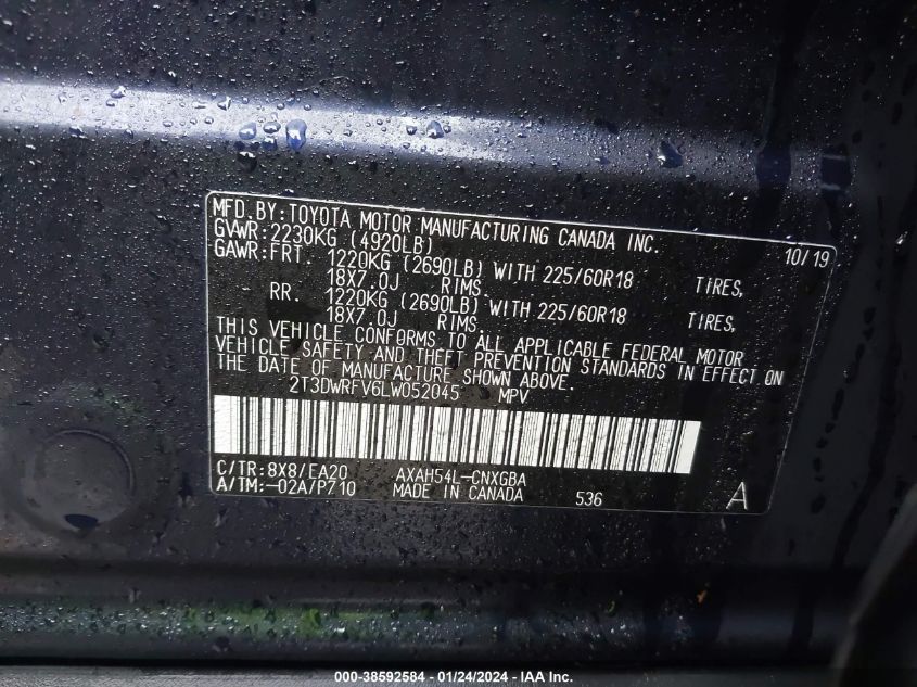 2020 TOYOTA RAV4 LIMITED HYBRID - 2T3DWRFV6LW052045