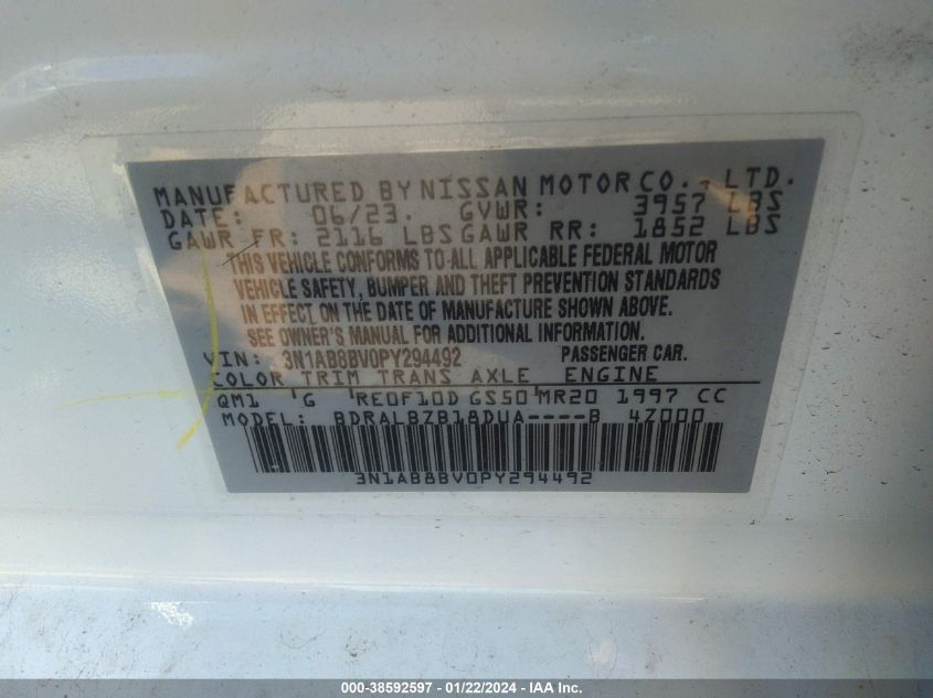 2023 NISSAN SENTRA S XTRONIC CVT - 3N1AB8BV0PY294492