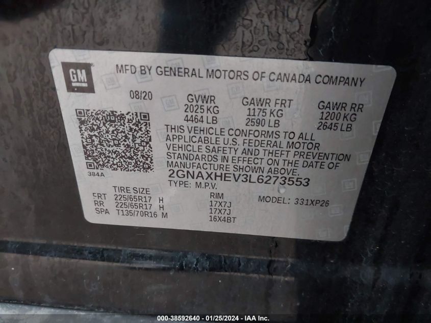 2020 CHEVROLET EQUINOX LS - 2GNAXHEV3L6273553