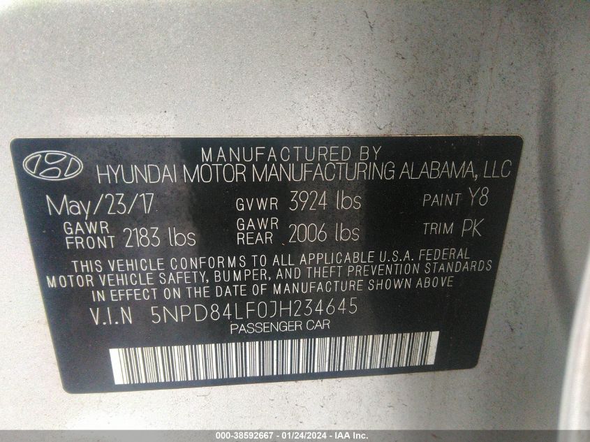 2018 HYUNDAI ELANTRA VALUE EDITION - 5NPD84LF0JH234645