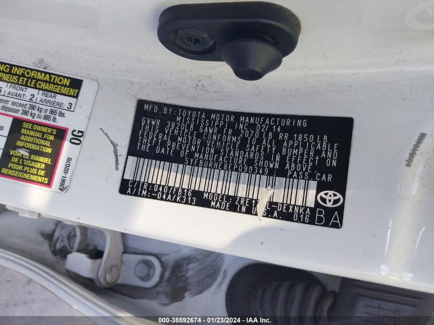 2014 TOYOTA COROLLA L/LE/LE PLS/PRM/S/S PLS - 5YFBURHE8EP090349